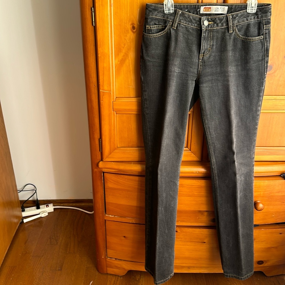 Like new Route  66 black washed jeans in a size 4. Low rise boot cut for women.